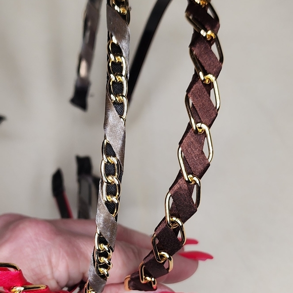 Set of 3 Satin with Gold Chain Accent Headbands - Picture 4 of 8